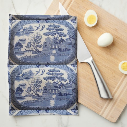 青いヤナギのふきん-台所の祖母を許可して下さい キッチンタオル (四つ折り)