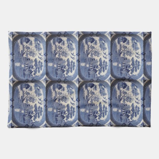 青いヤナギのふきん-台所の祖母を許可して下さい キッチンタオル (横)