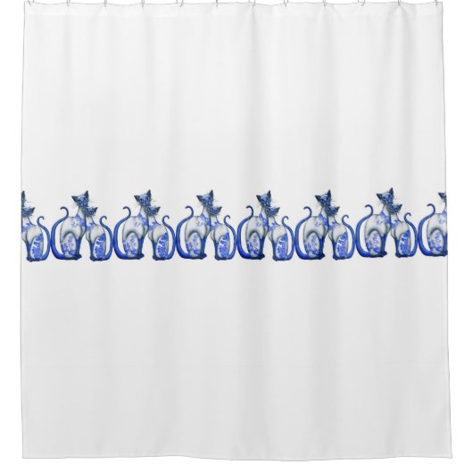 青いヤナギのシャム猫のシャワー・カーテン シャワーカーテン (正面)