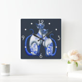 青いヤナギのシャム猫の柱時計 スクエア壁時計 (ホーム)