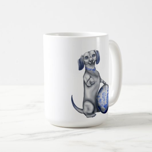 青いヤナギのダックスフントのマグ コーヒーマグカップ (正面右)