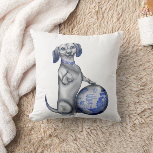 青いヤナギのダックスフントの枕 クッション (ブランケット)
