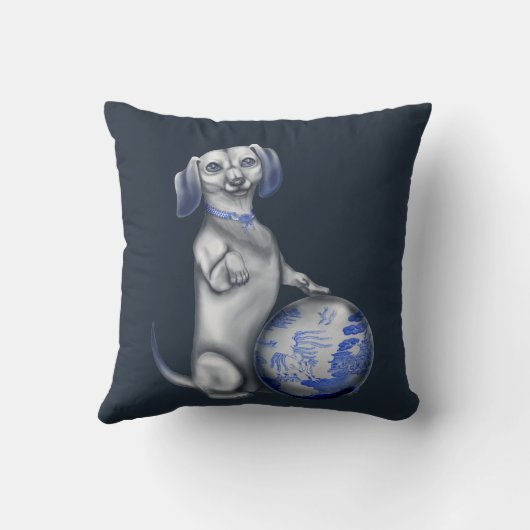 青いヤナギのダックスフントの枕 クッション (裏面)