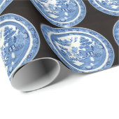 青いヤナギのプレートパターン包装紙 ラッピングペーパー (ロールコーナー)