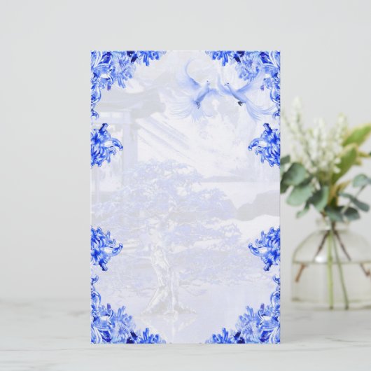 "青いヤナギの世界" 15の~のエレガントな文房具 便箋 (スタンド正面)