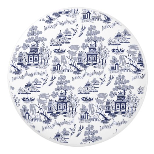 青いヤナギの中国のデザインの陶磁器のキャビネットのノブv1 セラミックノブ (正面)