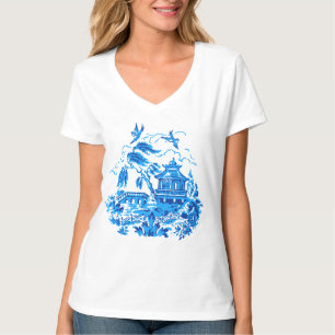 青いヤナギの中国のデザイン Tシャツ