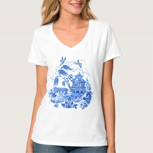 青いヤナギの中国のデザイン Tシャツ (正面)