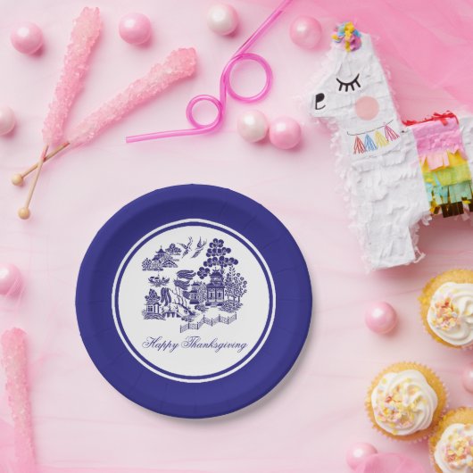 青いヤナギパターンあなたの挨拶か休日 ペーパープレート (パーティー)