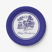 青いヤナギパターンあなたの挨拶か休日 ペーパープレート (正面)