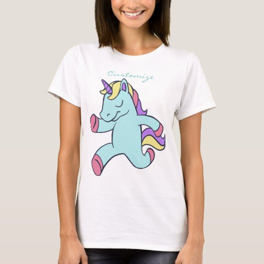 青いユニコーンが走るサンダーの湾 Tシャツ (正面)