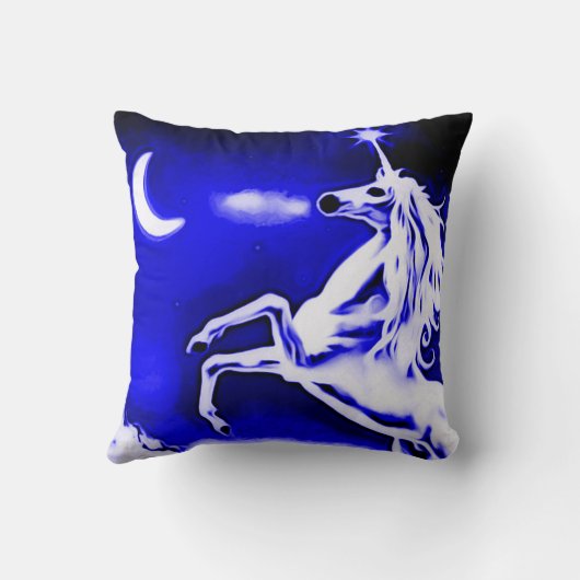 青いユニコーン夜エアブラシの芸術の装飾用クッション クッション (裏面)
