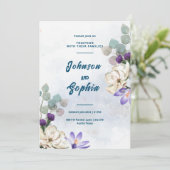 青いユリのウェディングカードデザイン 招待状 (スタンド正面)