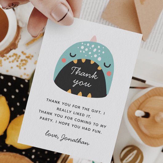 青いユーモアのある恐竜。恐竜の赤ちゃん/子供の誕生日 サンキューカード