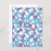 青いユーモア かわいい編み物 キット猫の玉 シーズンポストカード (正面/裏面)