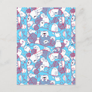 青いユーモア かわいい編み物 キット 猫の玉 シーズンポストカード