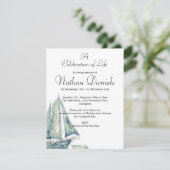 青いヨットのライフセレブレーションカード 招待状 (スタンド正面)