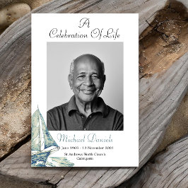 青いヨットの人生のお祝いの写真カード 招待状