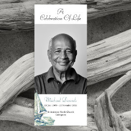 青いヨットの生命の祝い写真カード 招待状