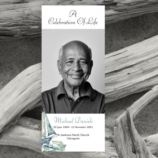 青いヨットの生命の祝い写真カード 招待状