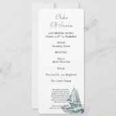 青いヨットの生命の祝い写真カード 招待状 (裏面)