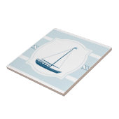 青いヨットの航海のなスタイルのストライブ柄のセラミックタイル タイル (側面)