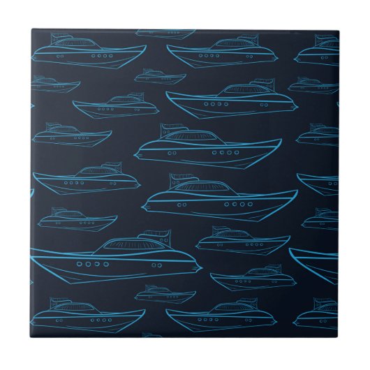青いヨットパターン タイル (正面)