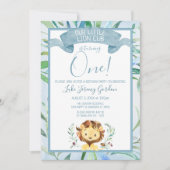 青いライオンの子 一歳の誕生日パーティー 招待状 (正面)