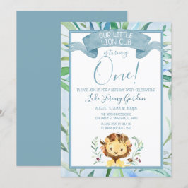 青いライオンの子 一歳の誕生日パーティー 招待状