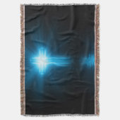 青いライトのキリスト教の十字 スローブランケット (正面縦)