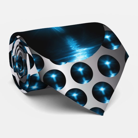 青いライトのキリスト教の十字 ネクタイ (ロール)