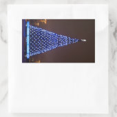 青いライトクリスマスツリー 長方形シール (バッグ)