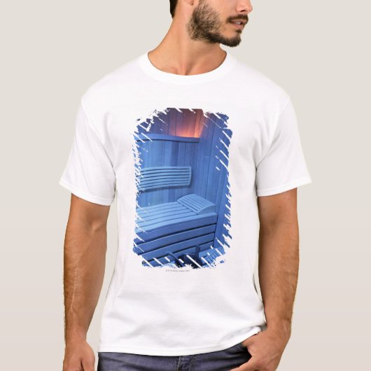 青いライト、スウェーデンのサウナ Tシャツ (正面)