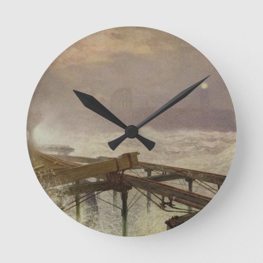 青いライト、- Teignemouth桟橋ランプをつけること ラウンド壁時計 (正面)