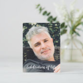 青いライフセレブレーション フォト付き葬儀招待状 ポストカード (スタンド正面)