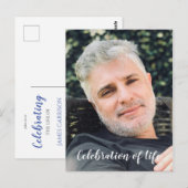 青いライフセレブレーション フォト葬儀招待状 ポストカード (正面/裏面)