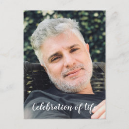 青いライフセレブレーション フォト葬儀招待状 ポストカード