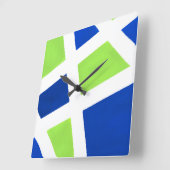 「青いライムの白Geometric スクエア壁時計 (傾斜)
