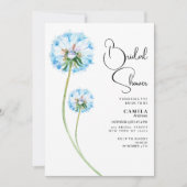 青いライラックと緑のタンポポの花の ブライダルシャワー 招待状 (正面)