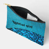 青いライン石の宝石と宝石がパーソナライズ アクセサリーポーチ (見開き)