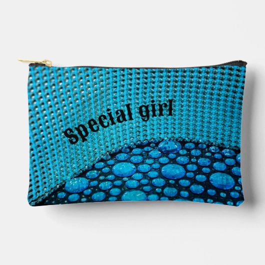 青いライン石の宝石と宝石がパーソナライズ アクセサリーポーチ (正面)