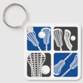 青いラクロスの棒とボールのブロック キーホルダー (正面)