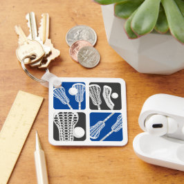 青いラクロスの棒とボールのブロック キーホルダー