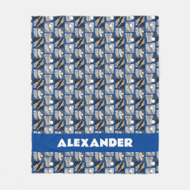 青いラクロスの棒とボールのブロック フリースブランケット