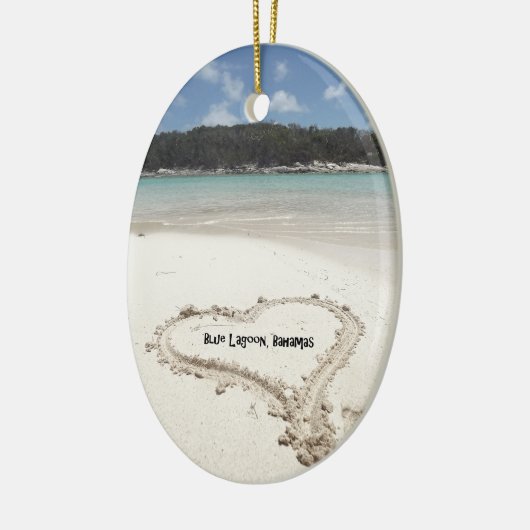 青いラグーン,バハマ描ス – 砂の中のハート セラミックオーナメント (左)