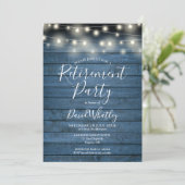 青いラスティックウッドのストリングライトの引退パーティー 招待状 (スタンド正面)