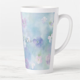 青いラベンダー白紫の花 カフェラテマグ