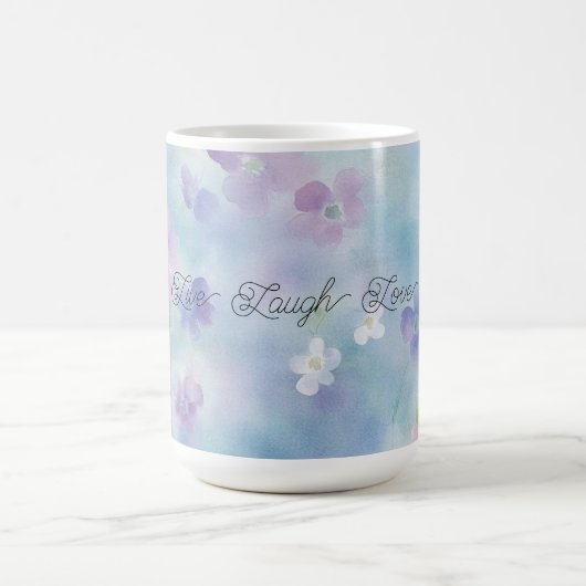 青いラベンダー白紫の花 コーヒーマグカップ (中央)