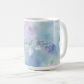 青いラベンダー白紫の花 コーヒーマグカップ (正面右)