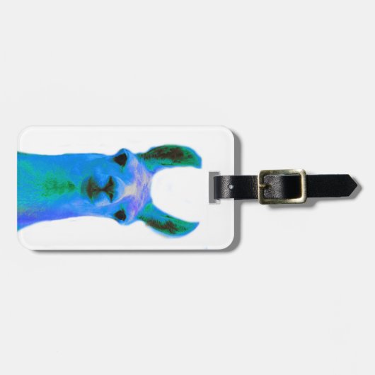 青いラマのグラフィック ラゲッジタグ (正面横)